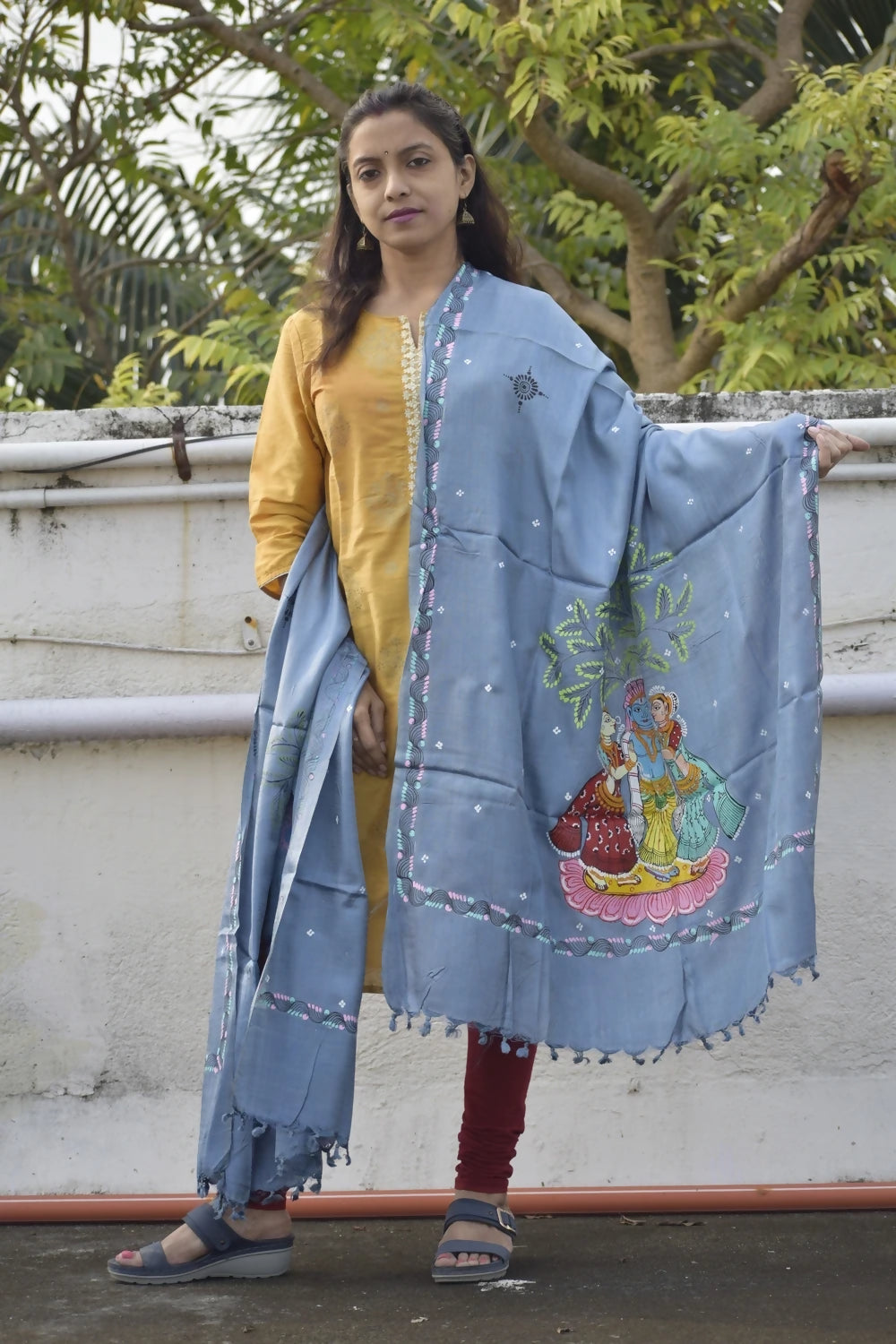 Vrindavan Leela- Sky Blue Premium Banana Silk Dupatta --Sustainably Fashionable.