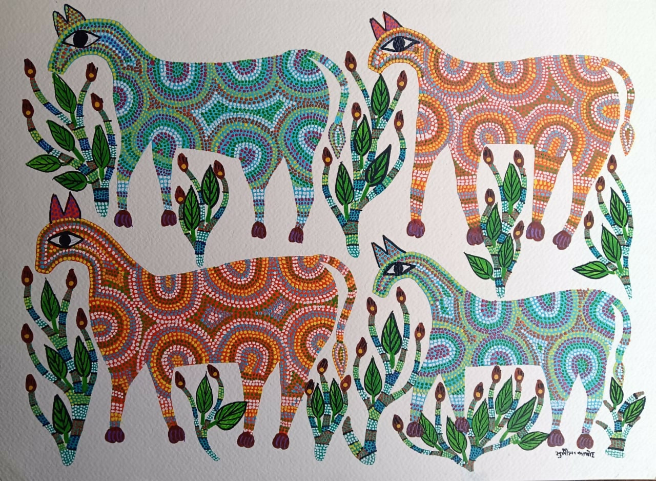 Four Forest Spirits- Pithora Painting