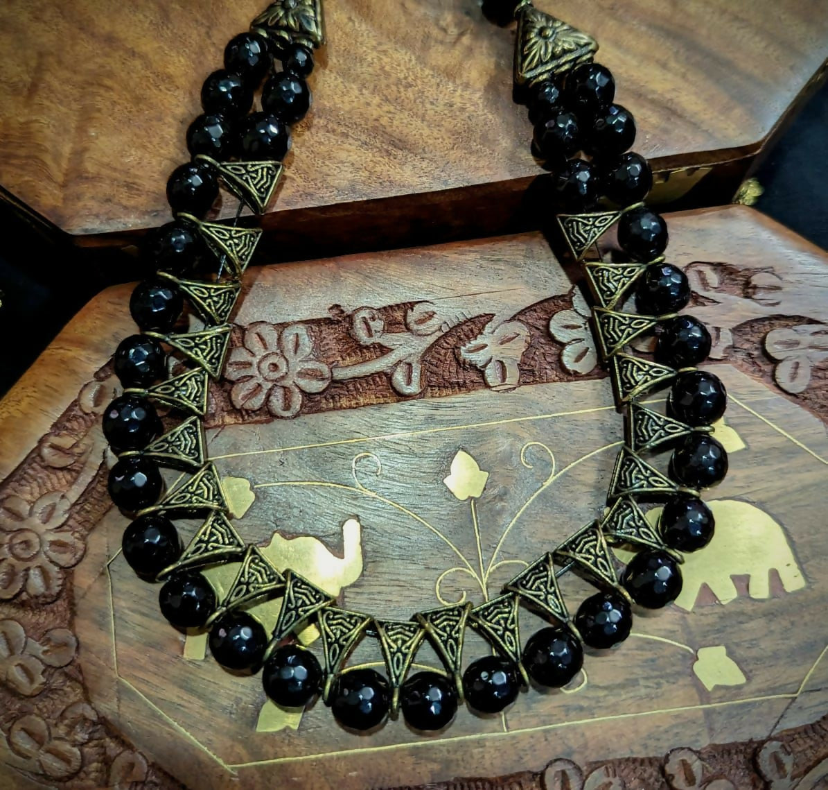 Unique design 2 layered Black Onyx Beads Choker Necklace