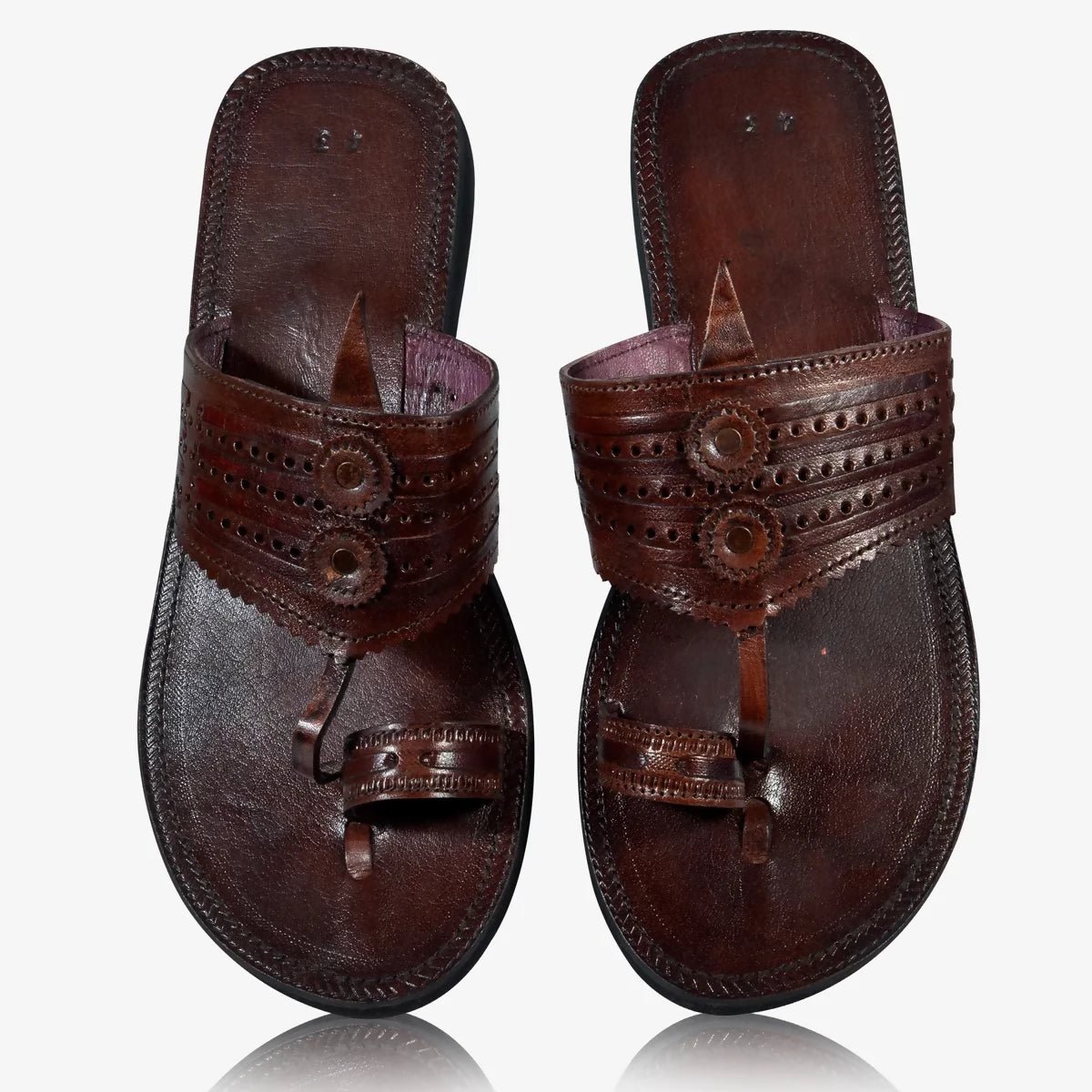 Brown Leather Handicrafted Flat Sandal For Women
