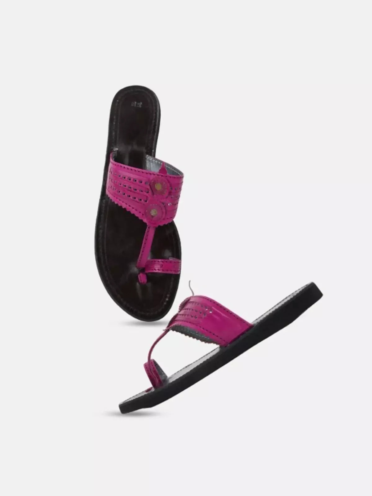 Pink Leather Handicrafted Flat Sandal For Women