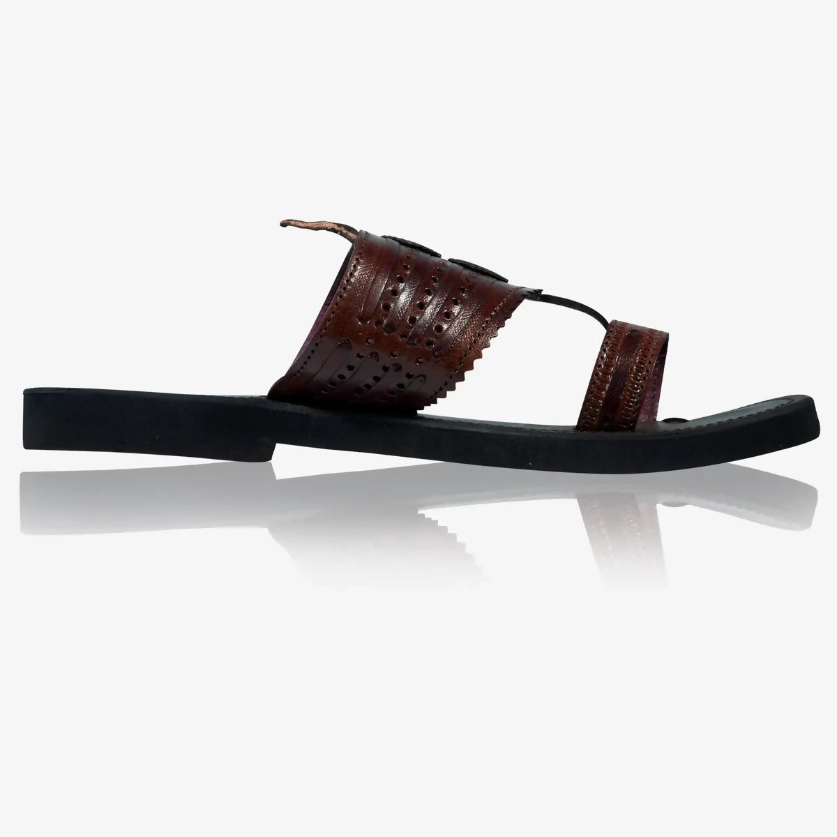 Royal Brown Leather Handicraft Self Design Kolhapuri Sandal For Women