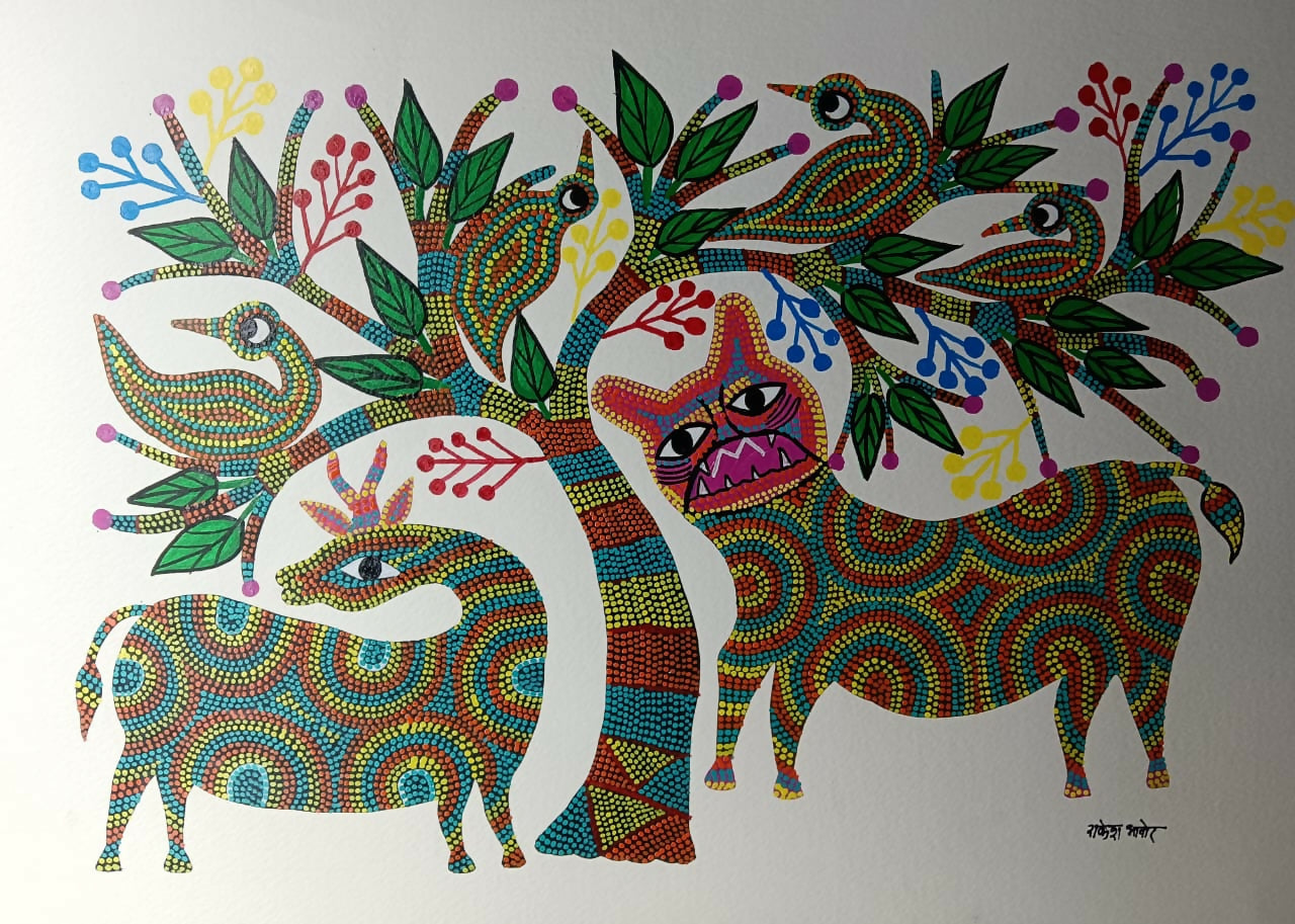 Tribal Life Bloom- Pithora Painting