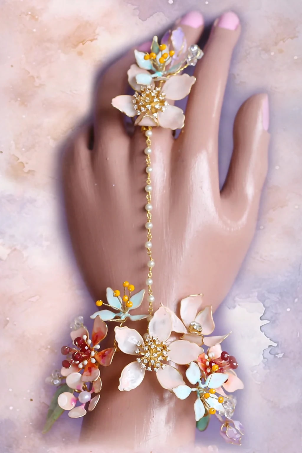 Coral Caress | Handcrafted Resin Flower Bridal Haathphool