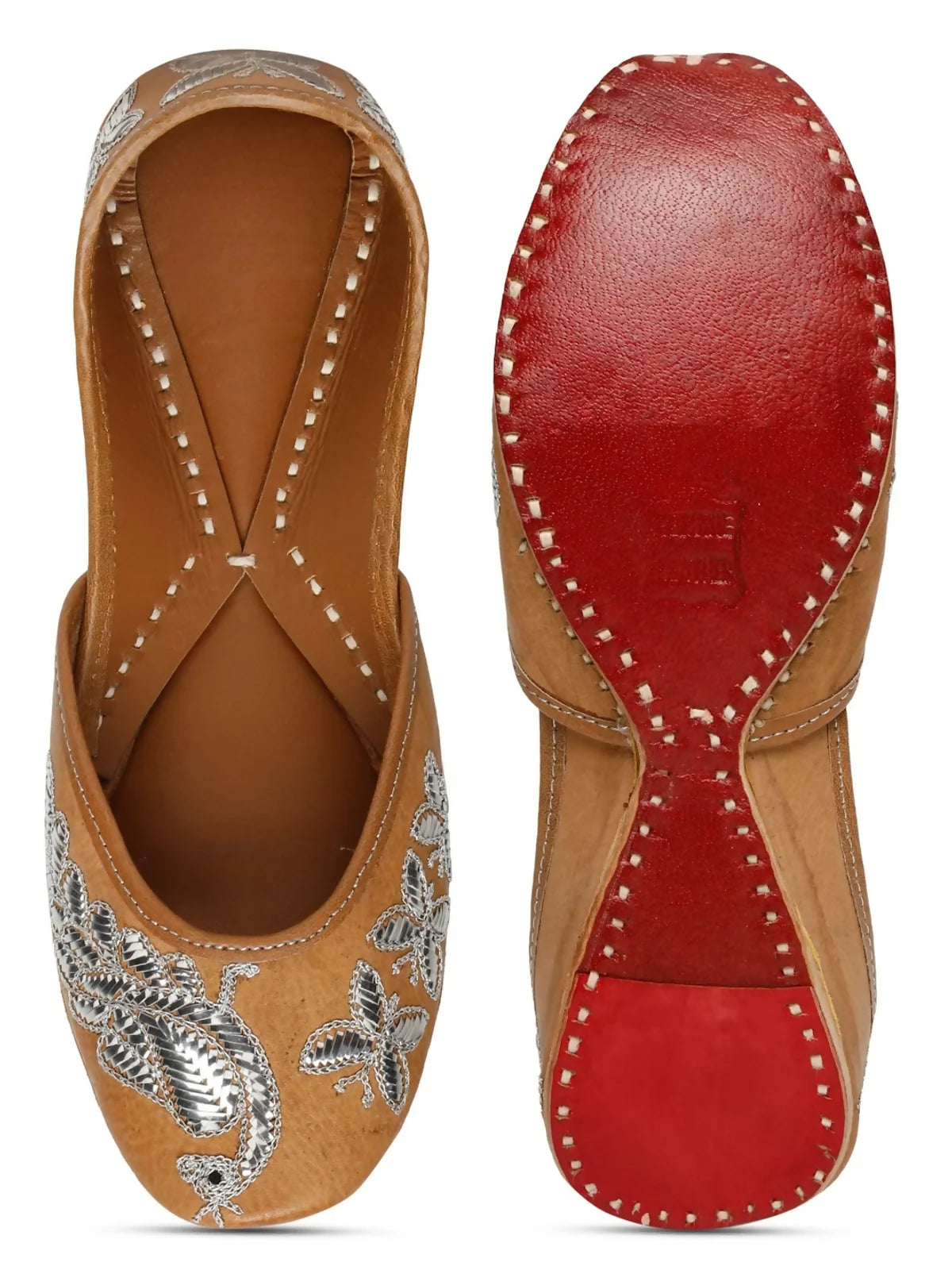 Brown Virasat Peacock Muqaish Handicrafted Jutti For Women