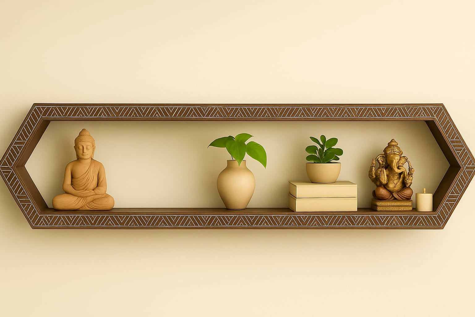 Wall Shelf with brass inlay