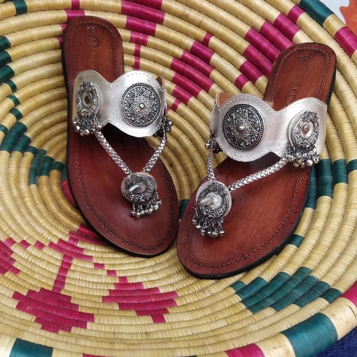 Silver Leather Handcrafted Kolhapuri Style For Women