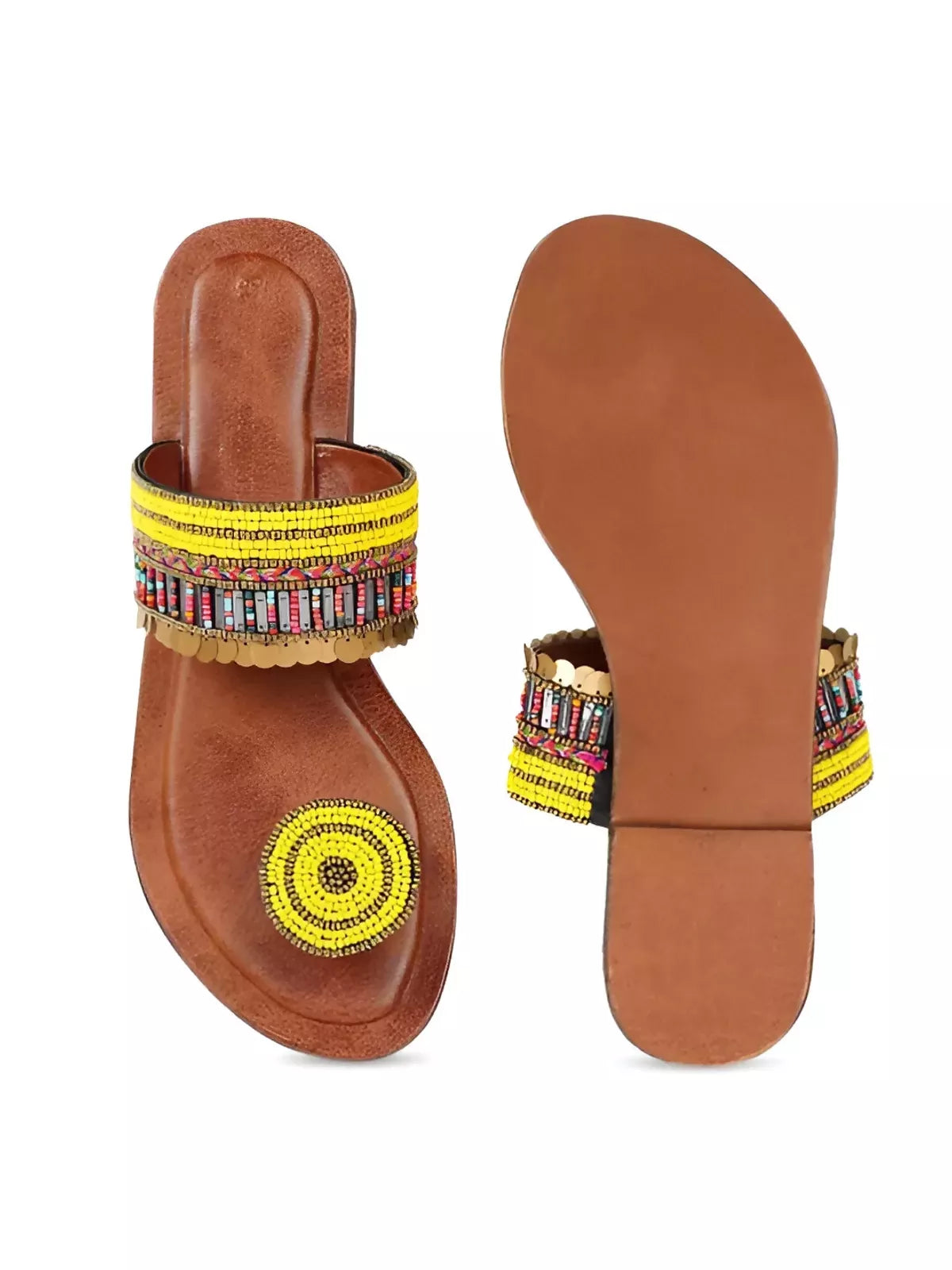 Yellow Handcrafted Kolhapuri Style For Women