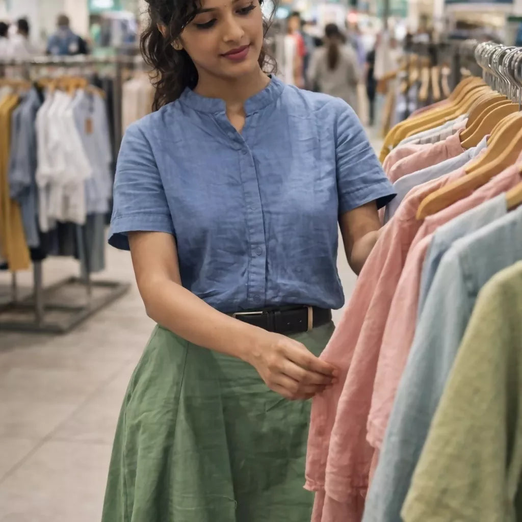 GREEN ALLEY - Olive Cotton Linen Symmetric flared hem Aline Waist Skirt.
