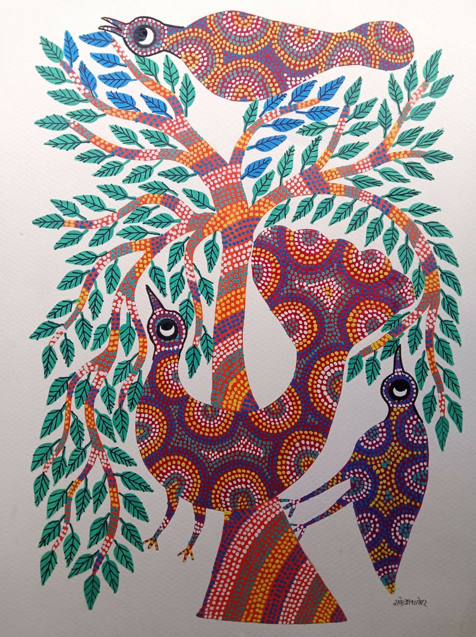 Deer and Birds in Springtime- Pithora Painting