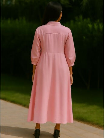 Rosewood Tassel Midi - Women Blush Leaf Embroidered Tunic Dress