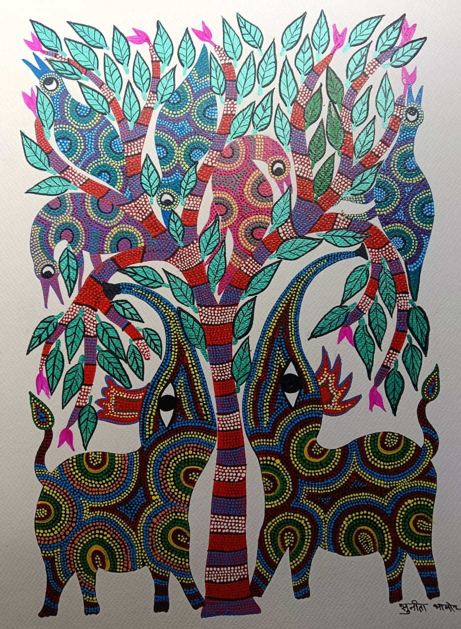 Wild Bloom Spirits- Pithora Painting