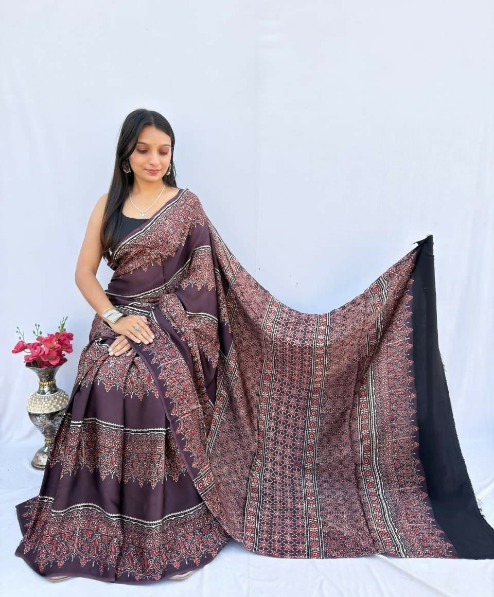 Modal Silk Ajrakh Saree