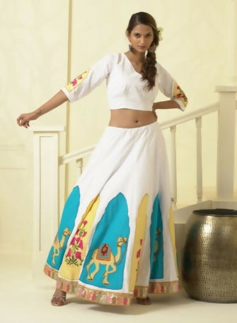 Azure Safari Lehenga Set - Animal Printed V Neck Lehenga Choli