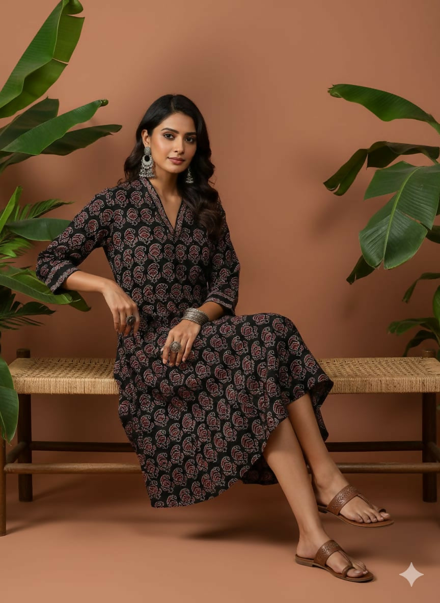 Cotton Ajrakh Vegetable Dyed One Piece