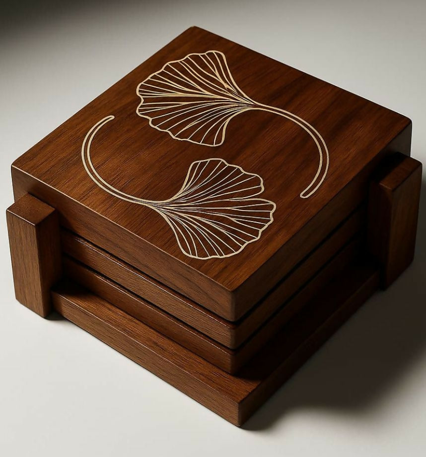 Tea Coaster Set of 5 with Stand