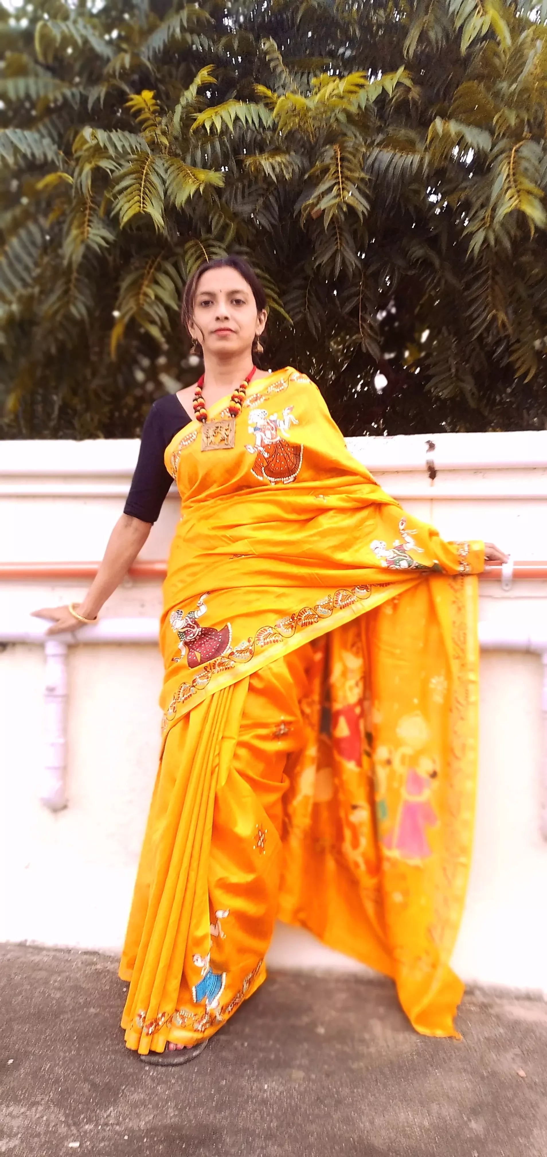 NAUKA RAAS VIHAAR THEME - Pattachitra Handpainted Pattachitra Silk Saree