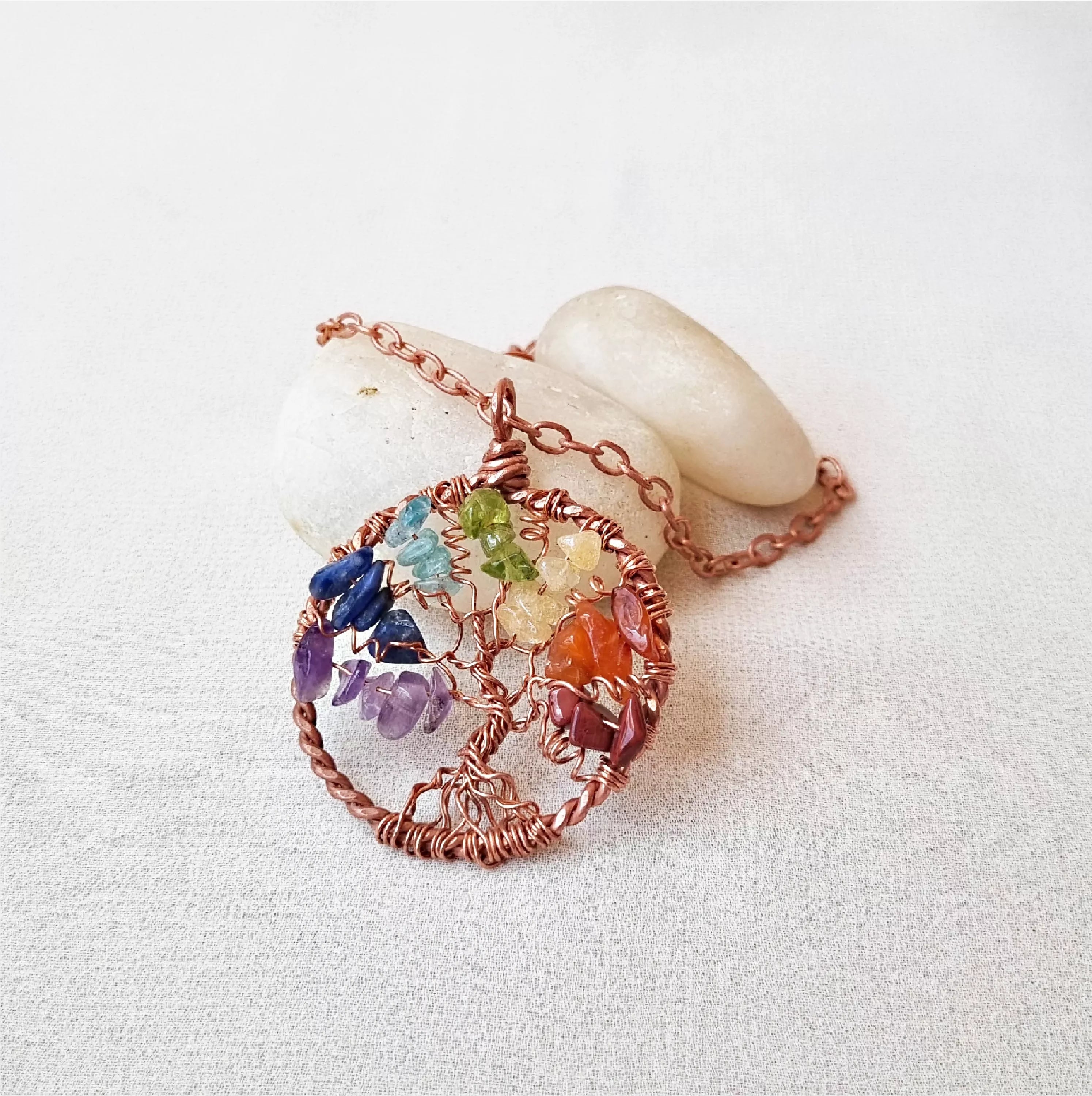 Crystal Blossom~ Rainbow crystals and Copper Tree of Life necklace