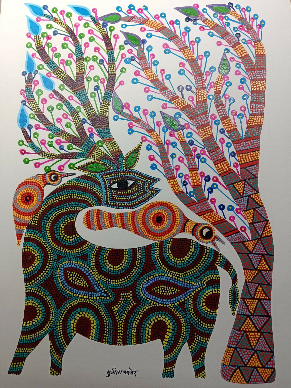 Vibrant Grove Tale- Pithora Painting