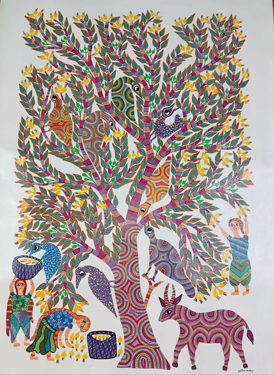 Life Under the Sacred Tree- Pithora Painting