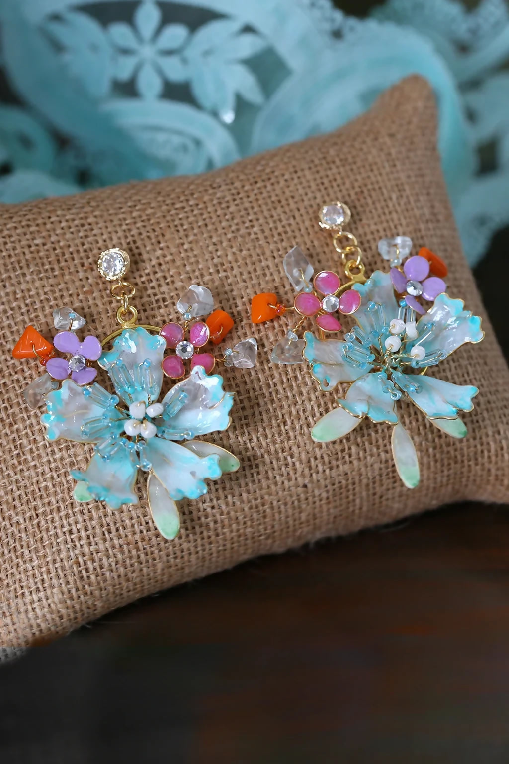 Aphrodite’s Bloom – Lightweight Handmade Resin Floral Earrings with Gold-Plated Wire | Customizable Bridal Jewelry