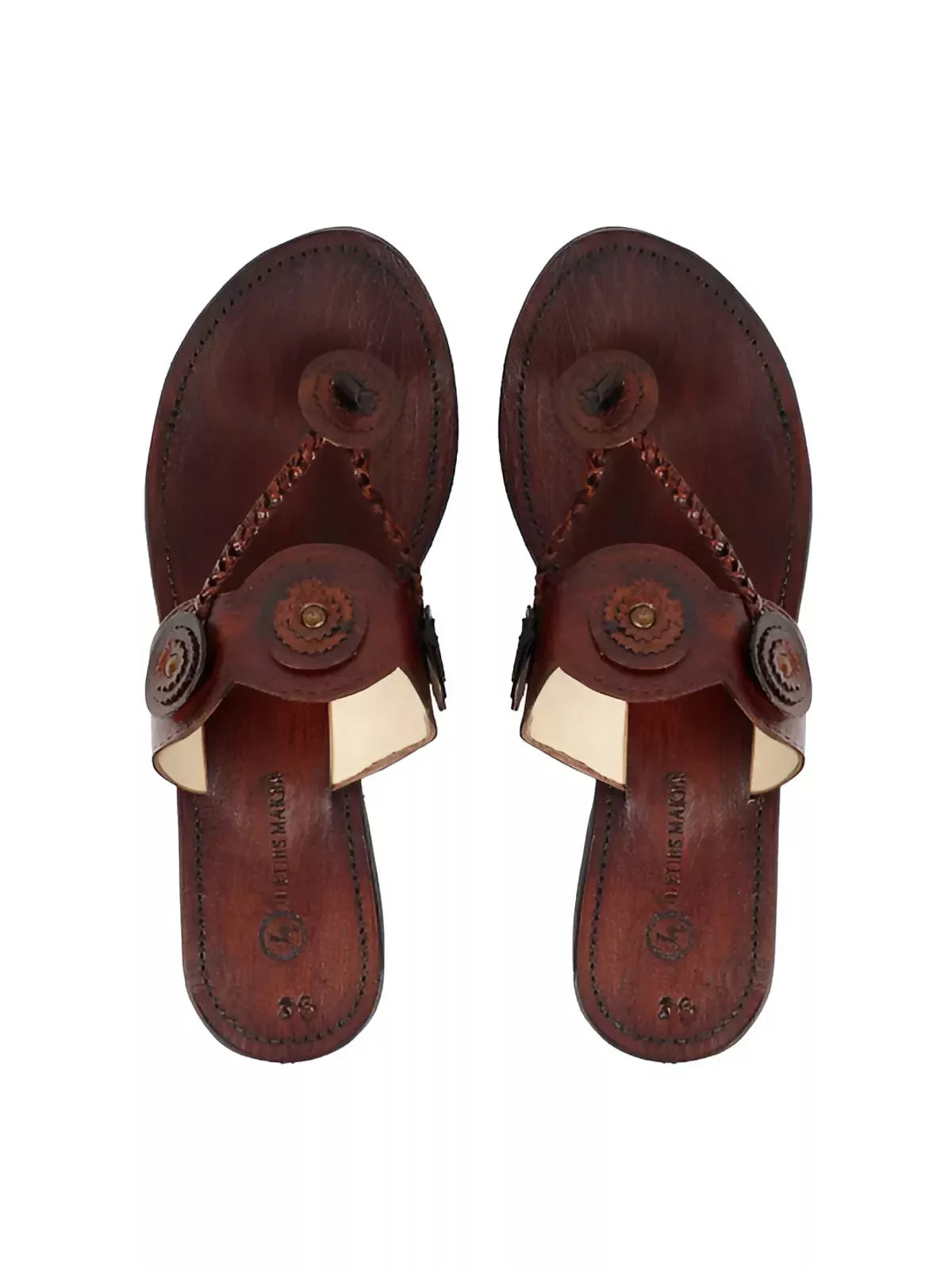 Brown Leather Handcrafted V-Shape Open Toe Kolhapuri Sandal For Women