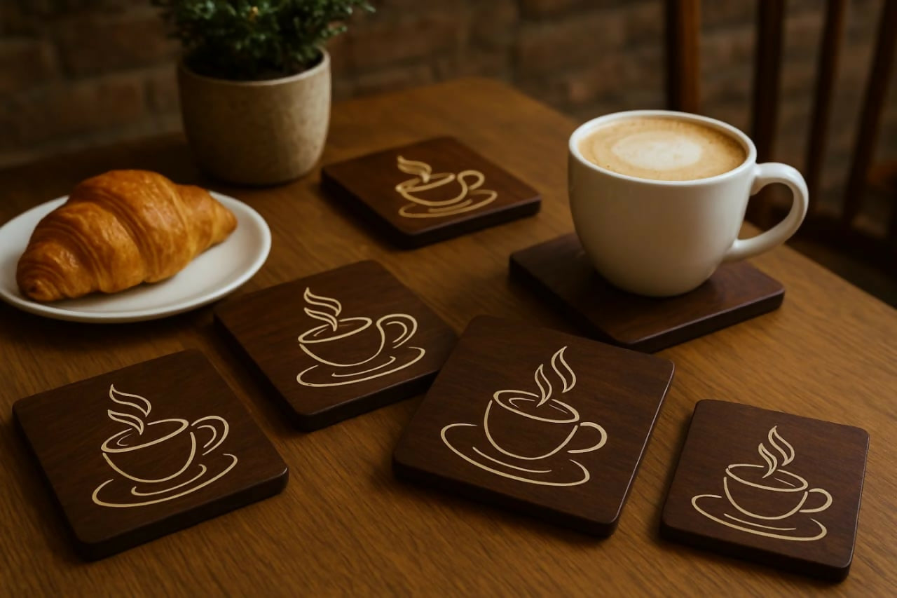 Tea Coaster Set of 5 with Stand