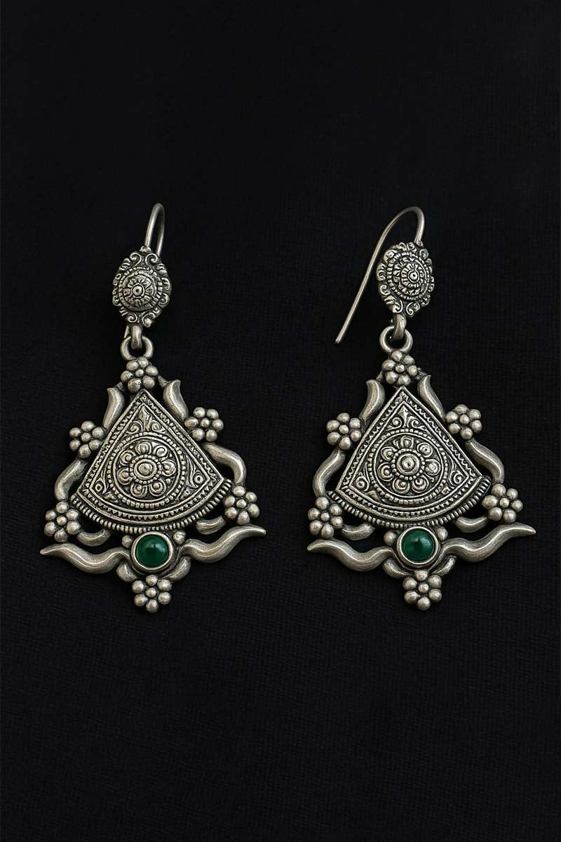 Silver Rajrani Temple Earrings with Peridot