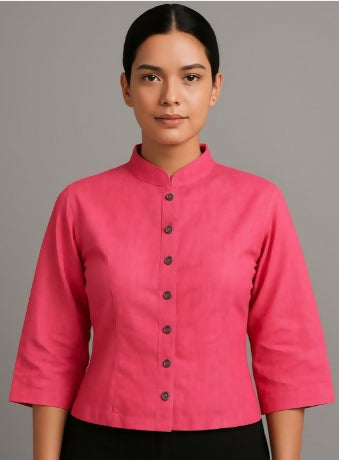 Pink Lotus Collar Top - Embroidered Pure Cotton Top