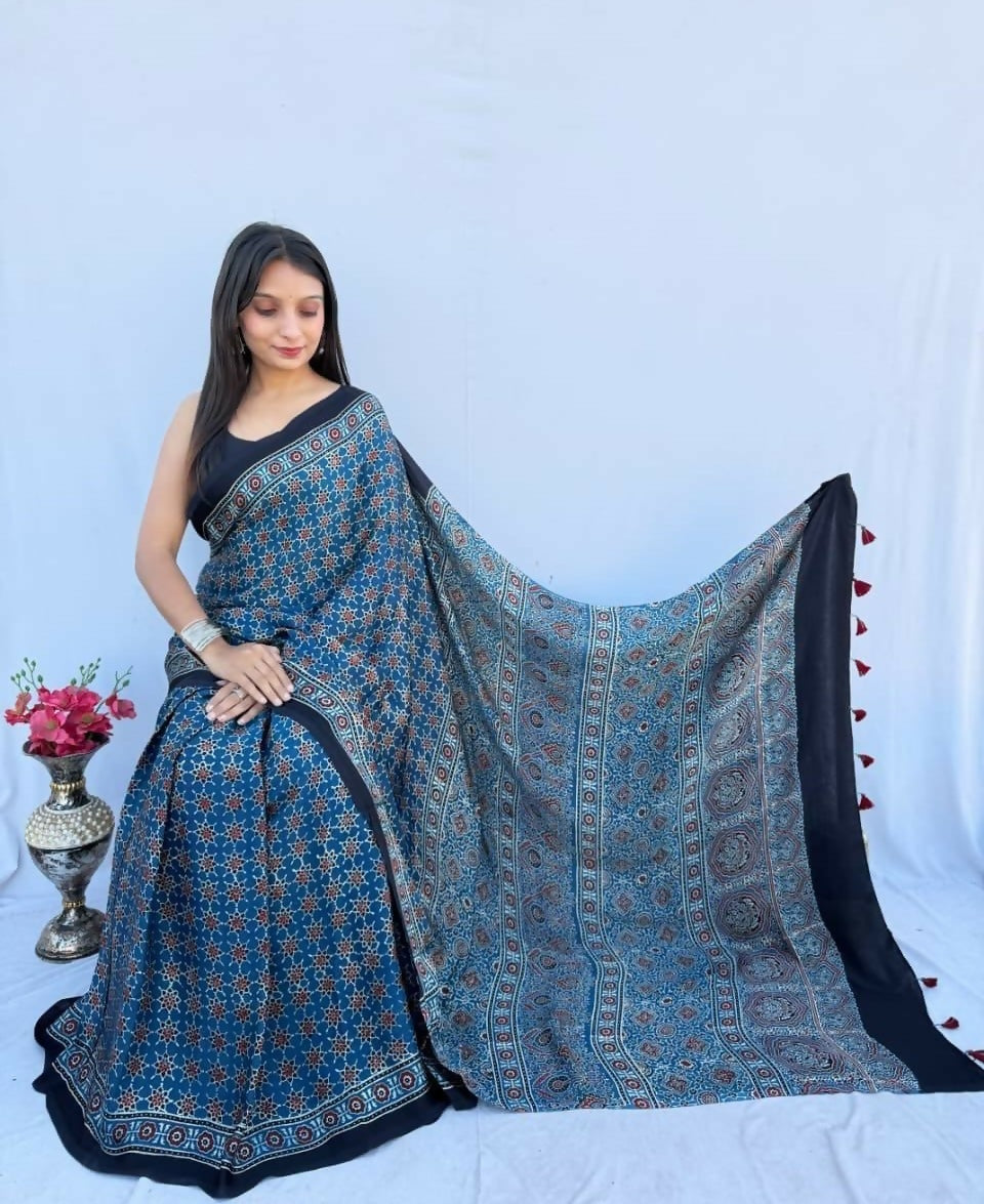Modal Silk Ajrakh Saree