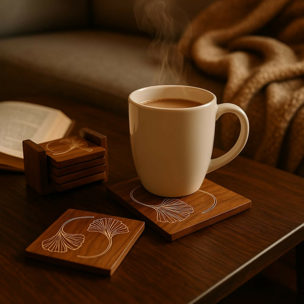 Tea Coaster Set of 5 with Stand