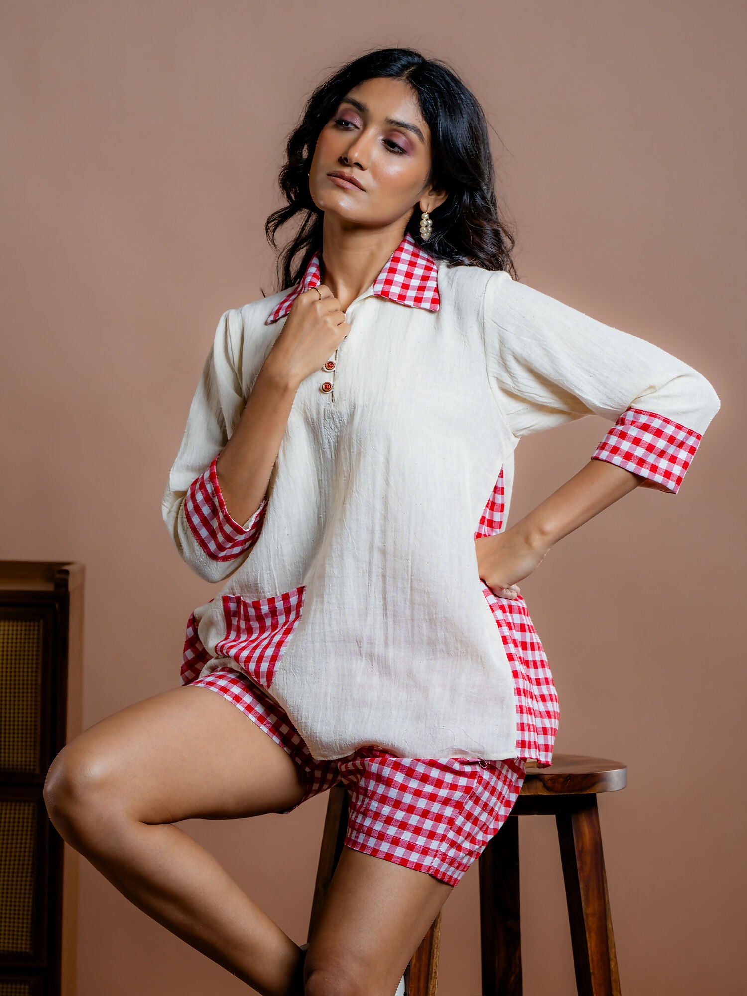 Viyana Kora- Red Kala Cotton Co-ord Set