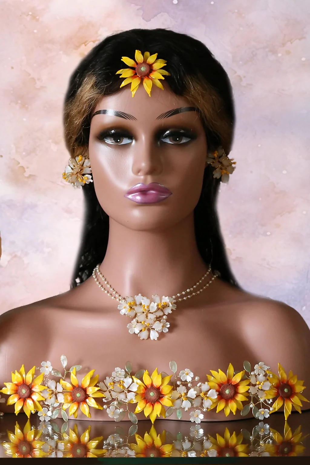 Sunflower Serenity – Handmade Resin Bridal Jewelry Set with Necklace, Earrings, Maangtika, Finger Ring, Haathphool & Waistbelt