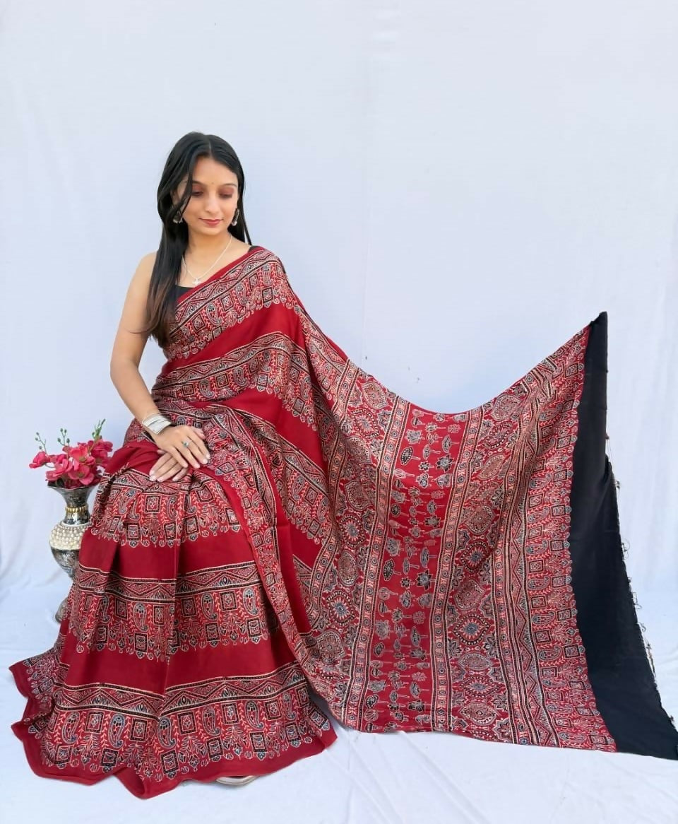 Modal Silk Ajrakh Saree