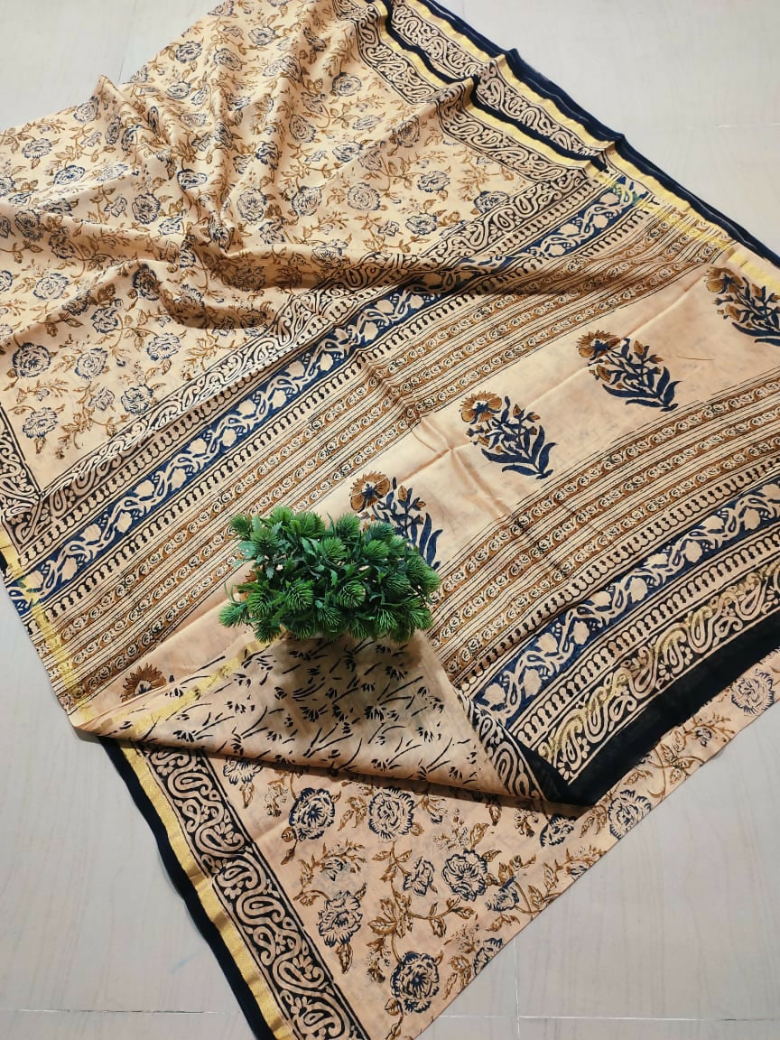 Teal Flower Kalamkari