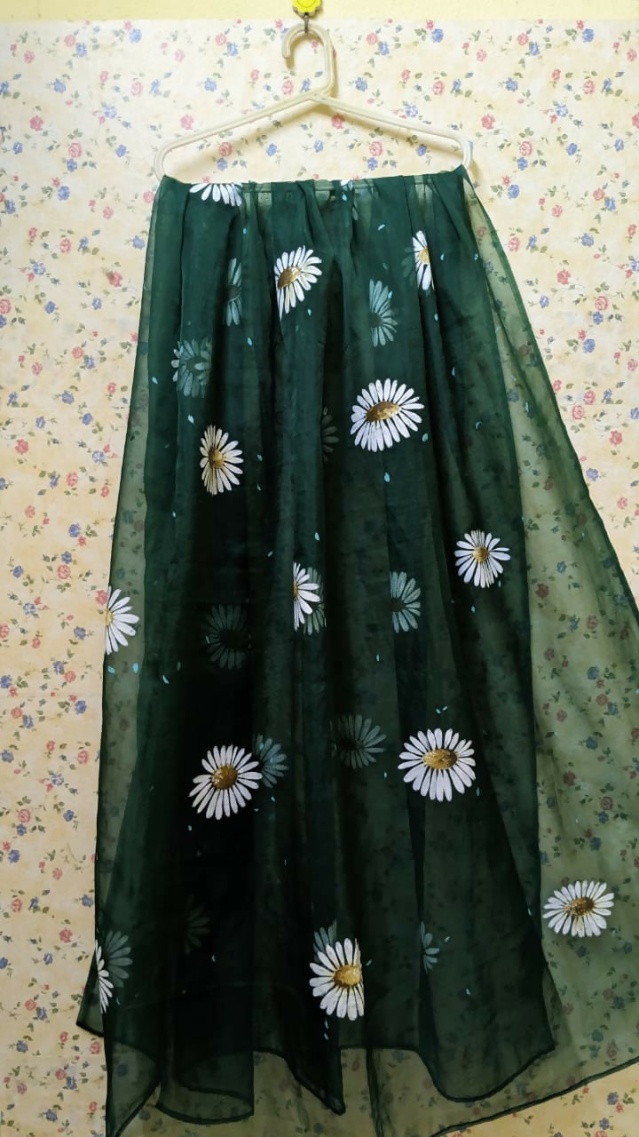 Forest Bloom Organza- Elevate Your Elegance with Hand-Painted Art!