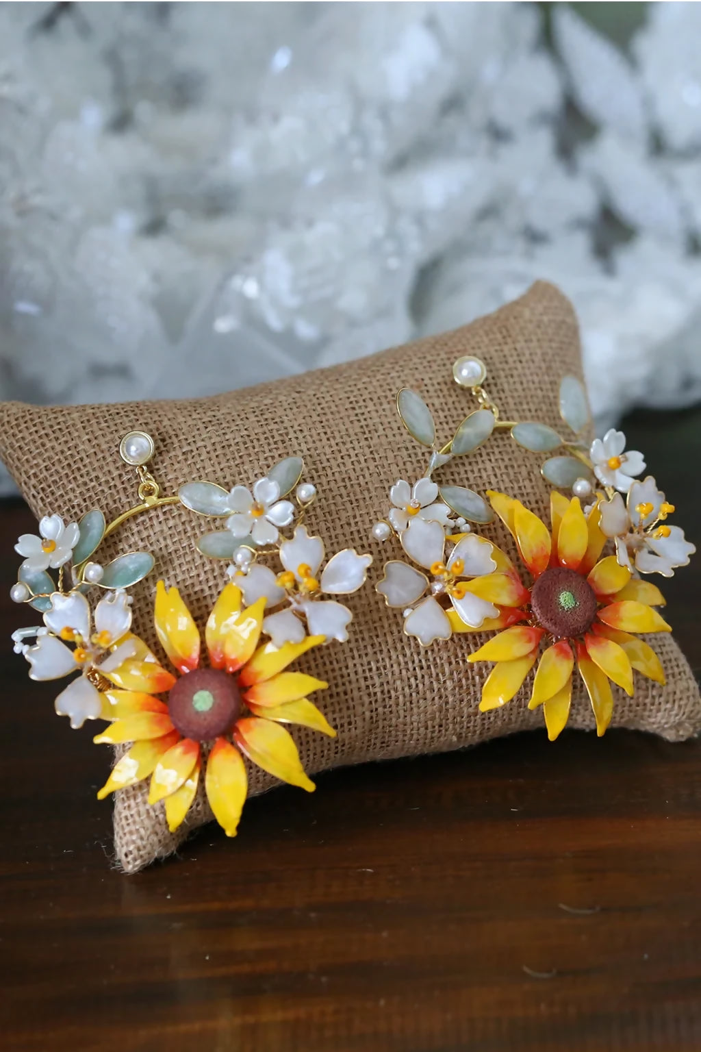 Sunflower Serenity – Handmade Resin Sunflower Earrings for Haldi, Mehndi & Bridal Looks