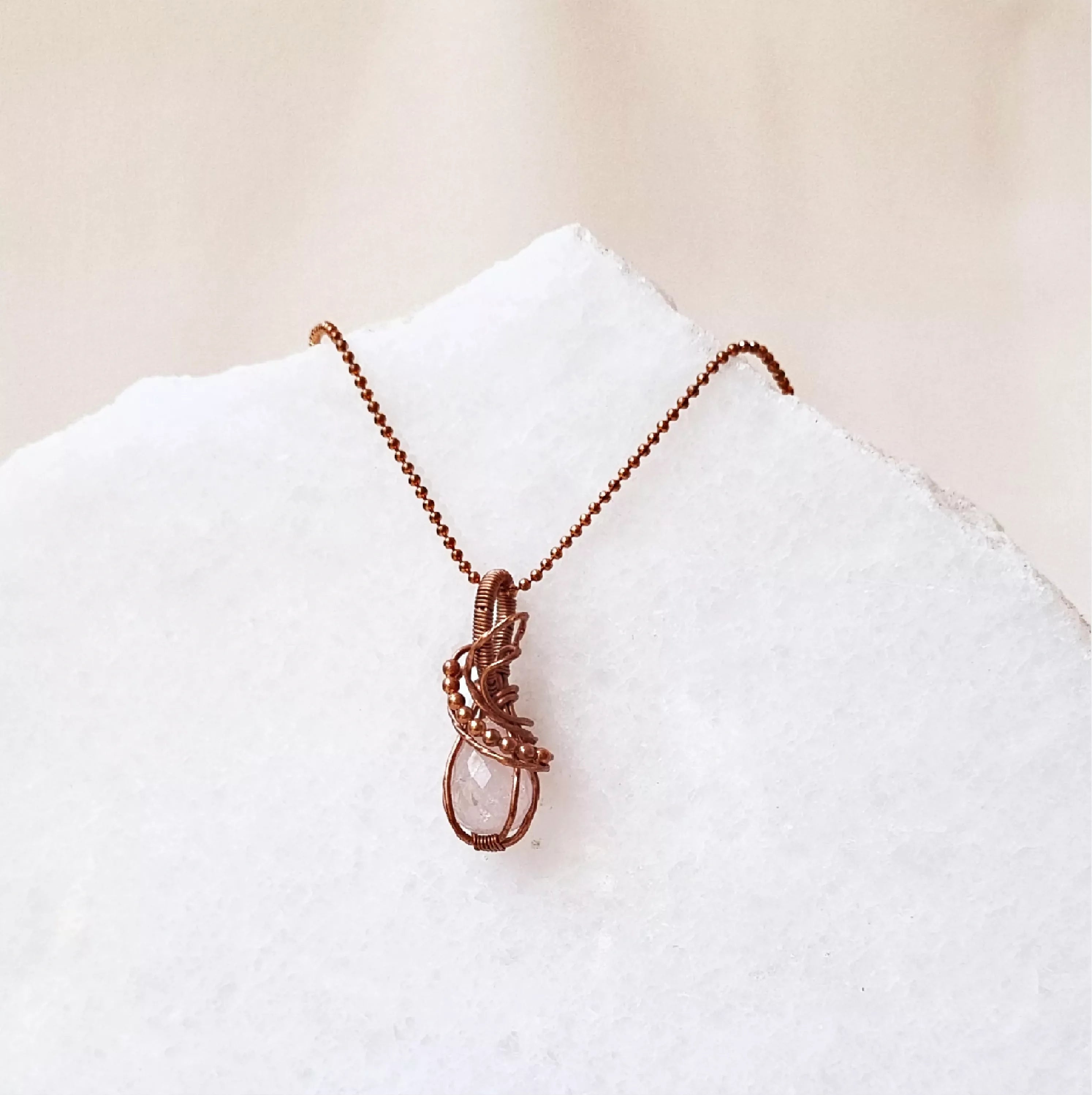 Ezhil (Beautiful One)~ Rose Quartz and Copper necklace