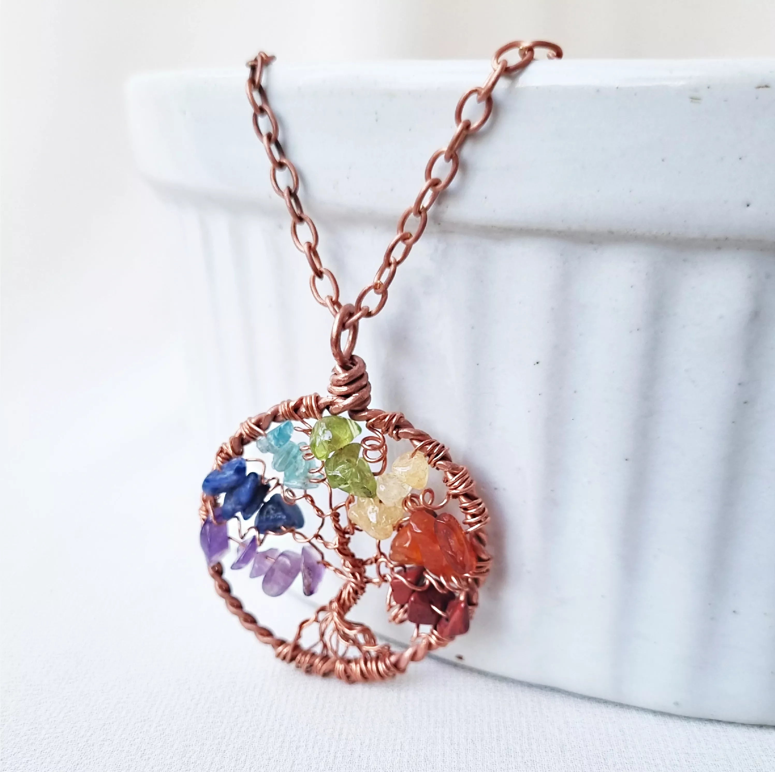 Crystal Blossom~ Rainbow crystals and Copper Tree of Life necklace