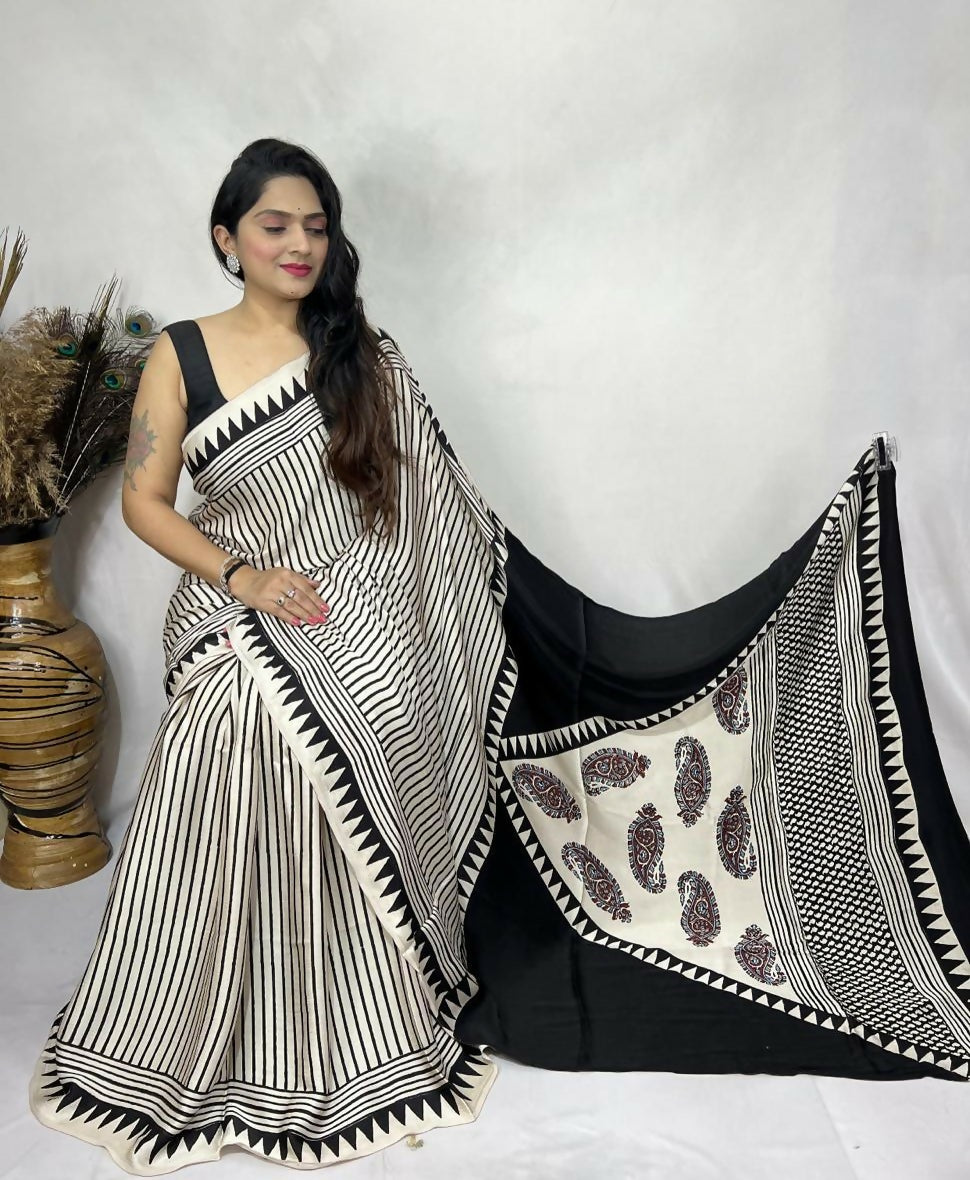 Modal Silk Ajrakh Saree