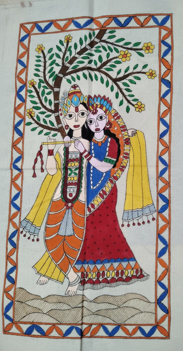 Radha+Krishna Painting — Madhubani Hand-Painted Artwork