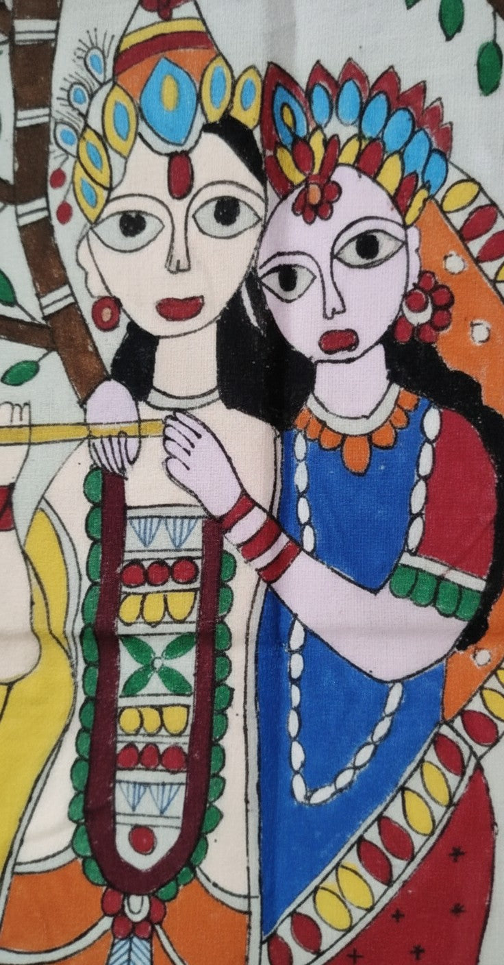 Radha+Krishna Painting — Madhubani Hand-Painted Artwork