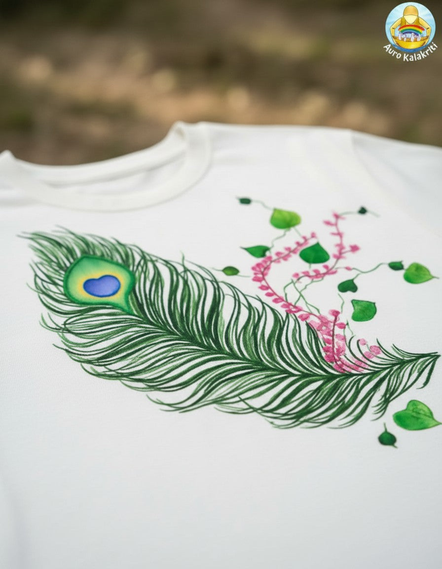 Mayuri Feather Tee — Hand-Painted Peacock Feather & Floral T-Shirt