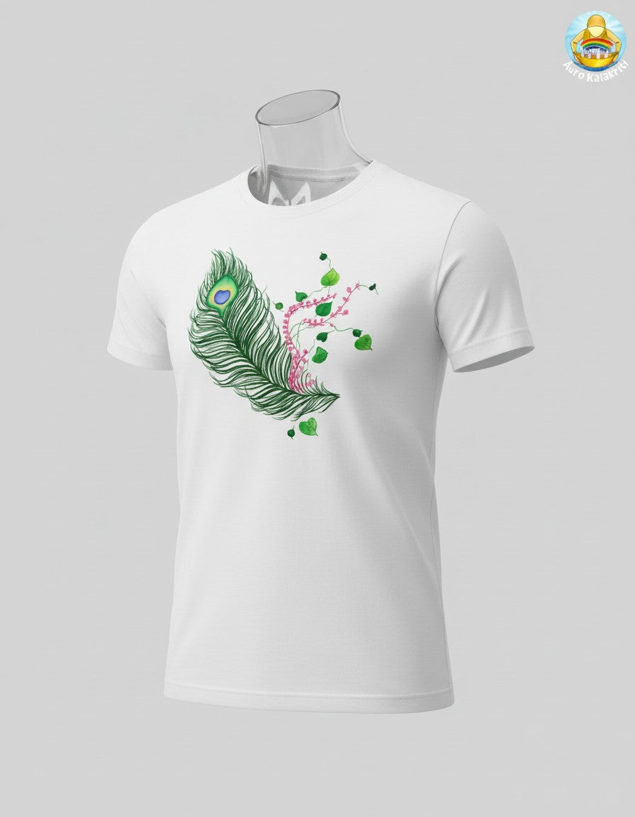 Mayuri Feather Tee — Hand-Painted Peacock Feather & Floral T-Shirt