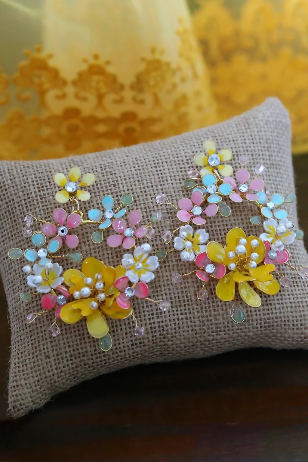 Haldi Radiance – Lightweight Resin Floral Earrings with Gold-Plated Wire | Customizable Bridal Jewelry Set