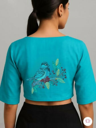 Sky Song Crop Top - Pure Cotton Hand Embroidered Top