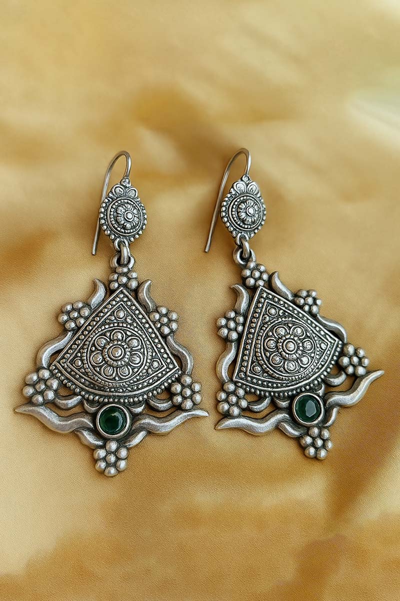 Silver Rajrani Temple Earrings with Peridot