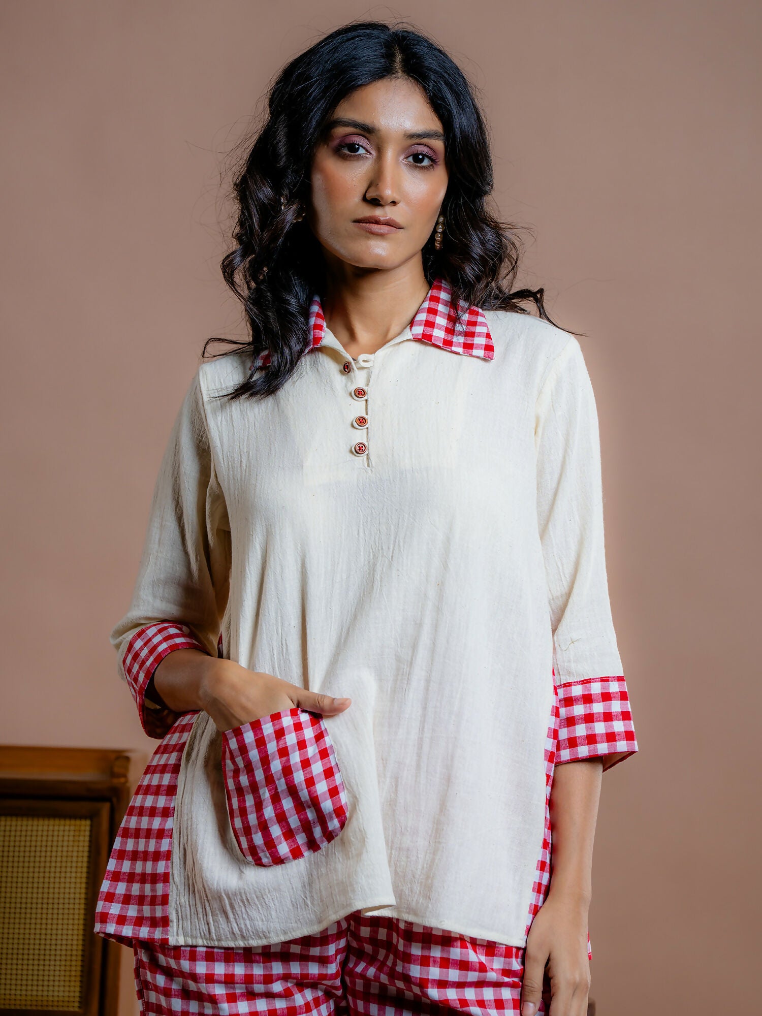 Viyana Kora- Red Kala Cotton Co-ord Set