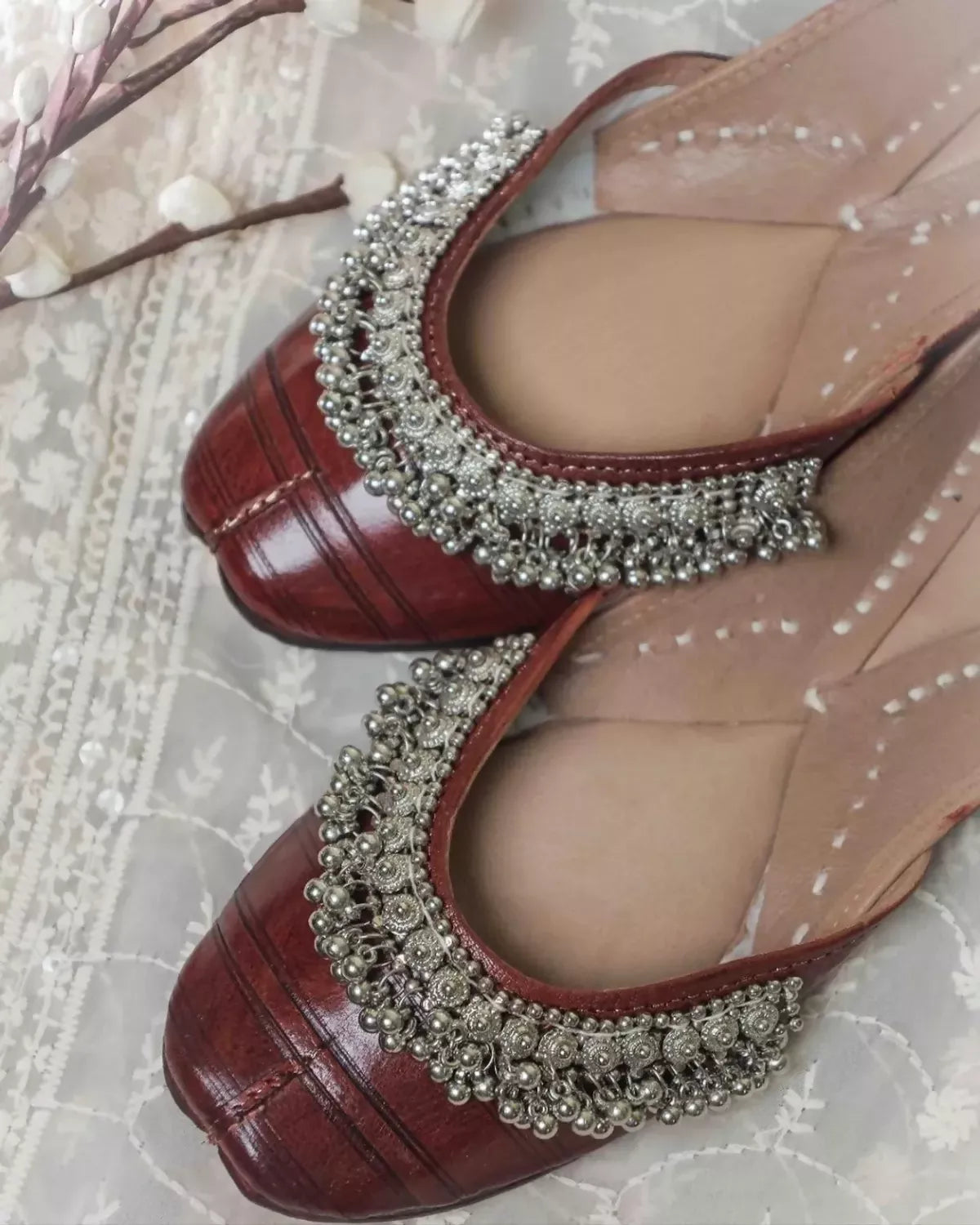 Brown Leather Handicrafted Jutti For Women