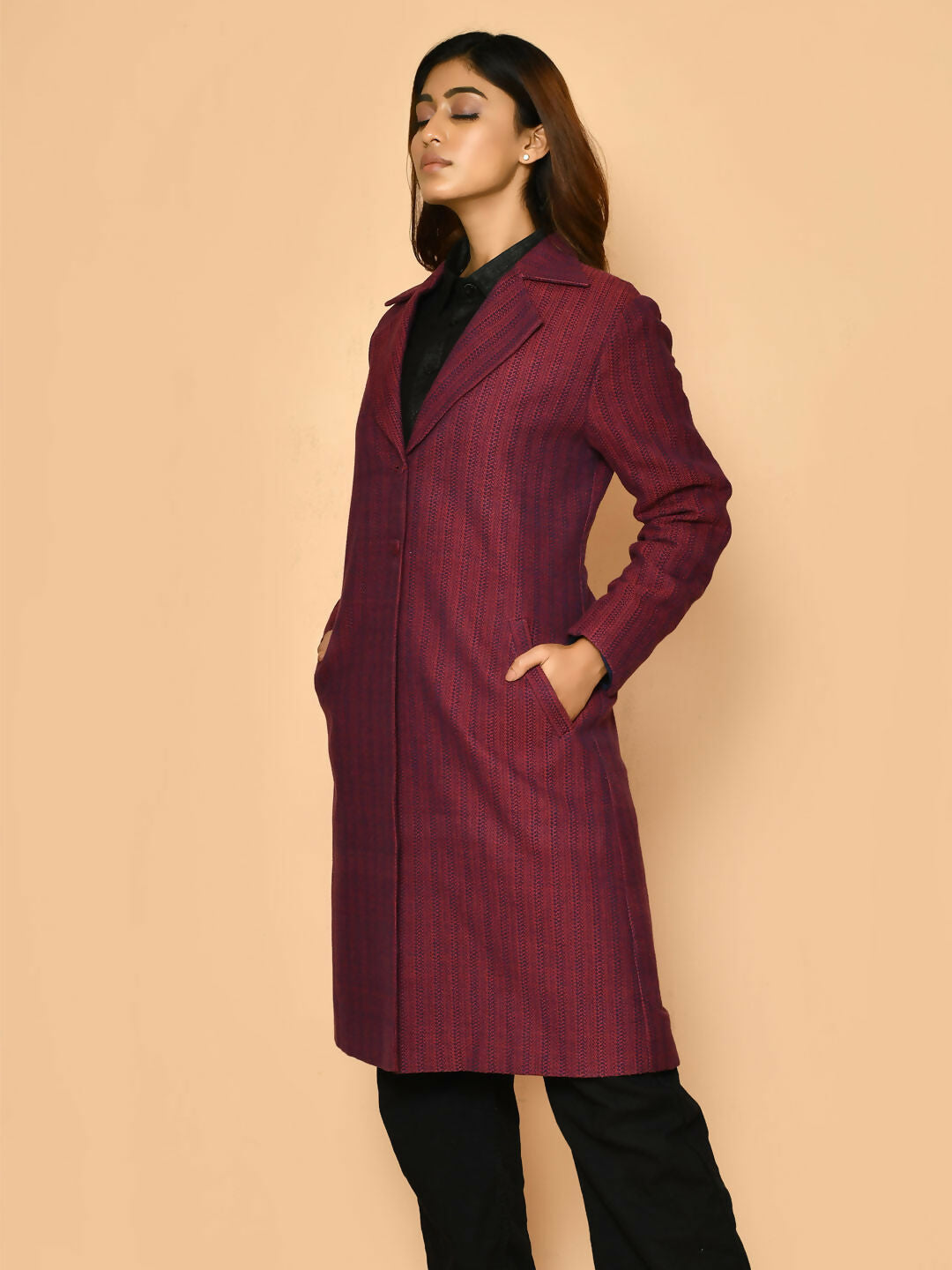 Mrinal Handloom Cotton Tench Coat Jacket for Women